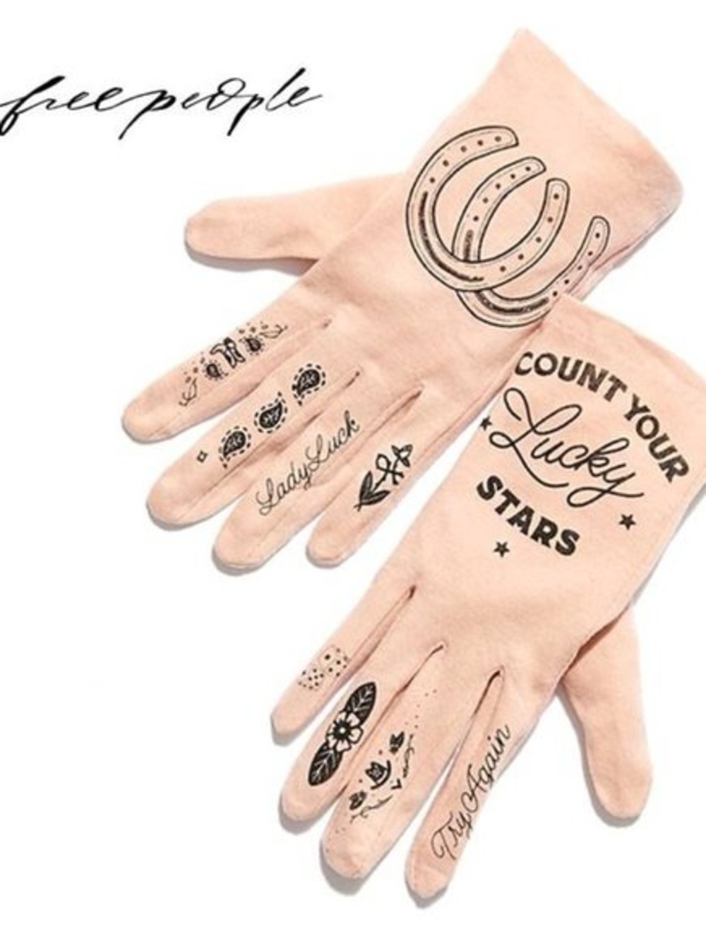 🎠Free People🎠 Pink Graphic Tattoo-Print Gloves